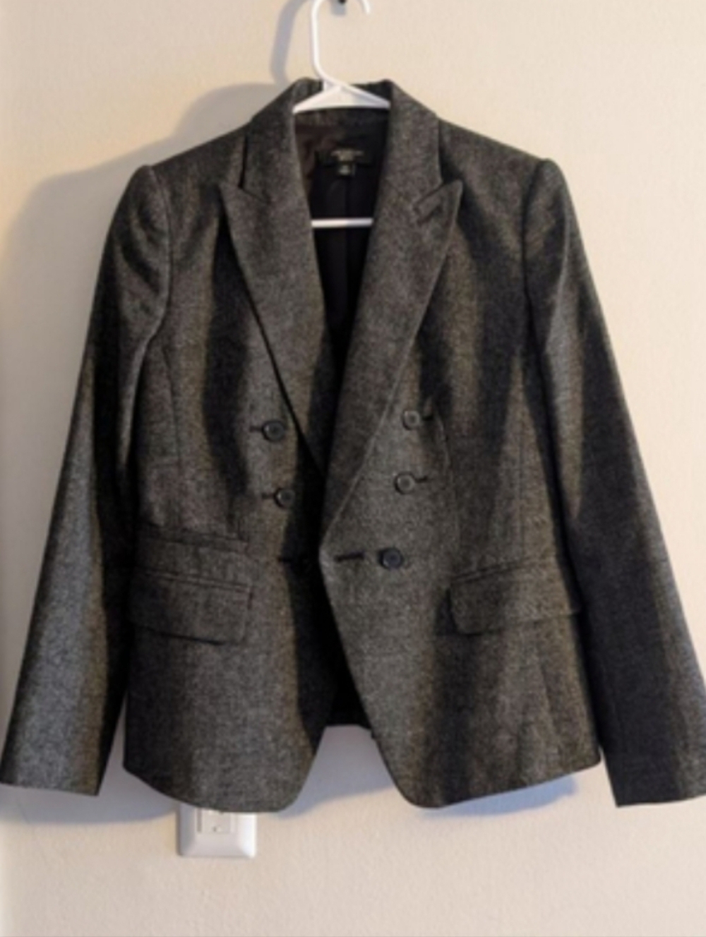 Ann Taylor Petite Gray Black Double Breasted Blazer Jacket Size 6 - Picture 1 of 9